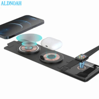 Transparent 3 in 1 Travel Portable Wireless Charger for Apple Watch 7 6 SE Airpods 3 Foldable Wireless Charging for iPhone 12 13