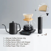 Drip Coffee Set Pour Over Coffee Accessories Set Barista Tools Glass Filter Kettle Manual Grinder Tableware Electronic Scale