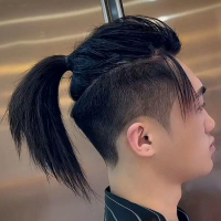 New Hairstyle Men's Wigs with Ponytail, Korean Version, Invisible Forehead Piece, Real Hair Extensio