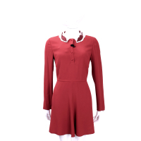 RED VALENTINO 紅色造型領飾長袖洋裝