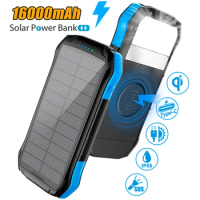 Solar Power Bank Waterproof Fast Charging 16000mAh Wireless Powerbank For iPhone 13 12 Pro Huawei Xiaomi Mi 9 Portable Powerbank
