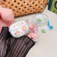For OPPO Enco air 2 Case Cute Flower Keychian Silicone Earphones Transparent Cover for OPPO Enco air Cover