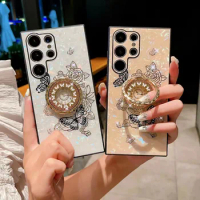 Mirror Glossy Bling Ring Stand Holder Phone Case For Samsung Galaxy S23 Plus S22 Ultra Shockproof Cover Fundas