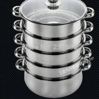 0 inox3-5-layer cooking steamer pot 28-40cm kitchen pot with glass cover casserole with steamer capsuled bottom