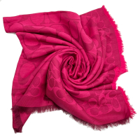 COACH 經典C LOGO棉混莫代爾絲巾方巾圍巾(玫瑰紅)