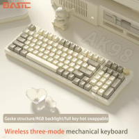 New AK98 Retro 2.4G Wireless Bluetooth Wired Three-mode Mechanical Keyboard Hot Swap RGB Backlight Game Office Keyboard