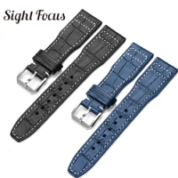22mm High Quality Bamboo Grain Cowhide Real Leather Strap for IWC Mark Watch Band Replacement Bracelet Timezone Chronograph Belt
