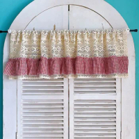 Korean Style Rod Pocket Lace Pastoral Flower Blackout Short Curtain Kitchen Bedroom Short Door Curtain Decoration Partition