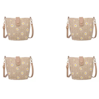 10X Small Daisy Straw Woven Women's Messenger Bag Fashion Chain Bucket Bag Bohemian Handbag Schoolgirl Bag Khaki