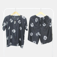 One Set Rayon Piyama Lengan Pendek Motif Jumputan - Comfort Daily Used Baju Celana Nyaman