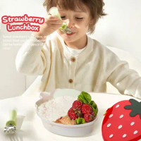 Children's Strawberry Shape PP Double Decker Lunch Box with Fork and Spoon, Food Grade Bento Box, Photography Accessories