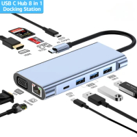 10 In 1 USB C Hub Docking Station with 4K HDMI VGA USB Thunderbolt 3 Gigabit Ethernet Audio SD/TF for PC Macbook Air M1 iPad Pro