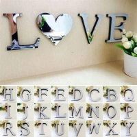Home Art Decoration 26 English Letters Mirror Wall Sticker 3D Effect Acrylic Letter Word Mirror Wall Sticker DIY