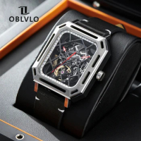 OBLVLO New Fashion Automatic Mechanical Watch For Men Rectangle Skeleton Watch Sapphire Crystal Waterproof Clock