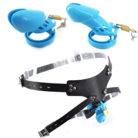 Plastic Male Strap On Chastity Cage Blue CB6000S CB6000 with 5 Base Ring Cock Cage Chastity Devices Sex Toys for Men G7-3-13