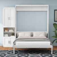 Full/Queen Size Murphy Bed with1Side Cabinet Storage Shelf,Cabinet Bed Folding Wall Bed with Desk Combo，adult and adolescent bed