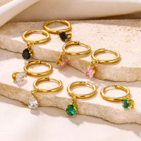 Pink Drop Zircon Earrings For Women romantic Minimalism Cute Pendant Earring Classic Gold Color Jewelry Piercing Ear Accessories