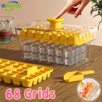 Vinnatsu 68Grids Cetakan Es Batu Wadah Transparan Tray Kotak Cetakan Es Batu Silikon Portabel Dengan