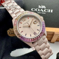 COACH38mm圓形粉紅陶瓷錶殼粉紅錶盤陶瓷粉紅錶帶款CH00161
