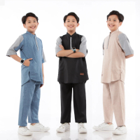Setelan Koko Kurta Muslim Anak Laki-laki Lengan 3/4 Usia 5 Sampai 14 Tahun Baju Celana Kain Nyaman P
