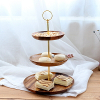 實木水果盤歐式三層點心木盤 相思木多層客廳糖果下午茶托盤