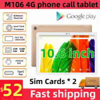 2024 New 10.6 Inch Android 8.0 4G Phone Call Tablet Dual Sim Cards HDMI Type-C MTK9797 Quad-Core CPU 2GB RAM 32GB ROM Tablets PC