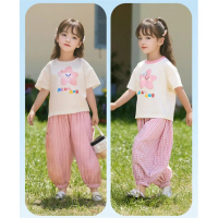 Bộ Quần Dài Áo Ngắn Tay Hoạt Hình, Cho Bé Gái, Chất Liệu Cotton Nguyên Chất, Thiết Kế Ngôi Sao Màu H