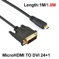 1M/1.8M Micro HDTV HDMI MicroHDMI HD To DVI DVI-D 24+1Pin Adapter Cables 3D 1080p For LCD DVD HDTV XBOX PS3 Monitor TV