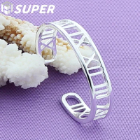 925 Sterling Silver Roman Numerals Bangle Bracelet For Woman Man Fashion Wedding Engagement Party Jewelry