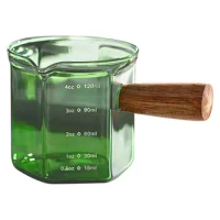 120ml Glass Measuring Cup with scale espresso Wood Handle Measuring Oblique Pitcher Kitchen Tools For Milk Water Drinks