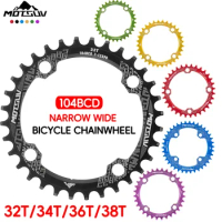 MOTSUV Bicycle 104BCD Round Width and Narrow Ring 32T/34T/36T/38T MTB Chain Bicycle Sprocket Accessories 104 BCD Star Ring Light