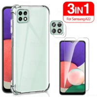 3in1 case protective glass for samsung A22 Glass lens screen Protector for samsung galaxy A22 a 22film phone bumper cover coque