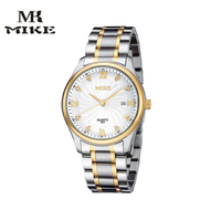 MK MIKE  นาฬิกาผู้หญิงแฟชั่น Mega ธุรกิจสบายๆนาฬิกาควอตซ์ปฏิทินผู้ชายสายเหล็กกันน้ำนาฬิกาคู่นาฬิกา