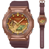 CASIO 卡西歐 G-SHOCK 沙漠越野 金屬錶殼霧面半透明八角形雙顯錶-古銅金(GM-2100CL-5A)