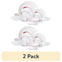 (2 pack) Corelle Splendor, White and Red Round 12-Piece Dinnerware Set