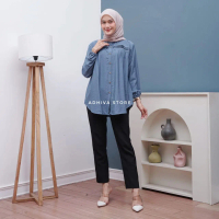 Luna blouse kemeja wanita polos polo linen kekinian Baju Atasan Panjang Dewasa Muslim Remaja Casual