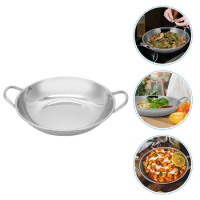 Stainless Steel Wok Stir Fry Pans Hot Pot Iron Frying Pan Double Handle Chinese Cooking Pot