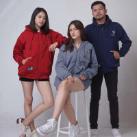 Sweater Zipper Bordir SKYWHITE Premium Pria Wanita Distro gramasi 280 tebal size M.L.XL.XXL
