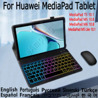 Backlit Keyboard Case Mouse For Huawei Mediapad T5 10.1 M5 Lite M6 10.8 Portuguese Russian Spanish Arabic AZERTY Korean Keyboard