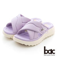 【bac】衍縫交叉彈力厚底涼拖鞋-淺紫