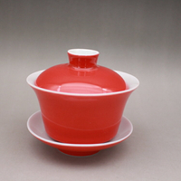 明宣德 祭紅釉三才碗 茶杯 馬蹄蓋杯 古玩古董仿古陶瓷器收藏品