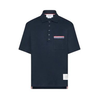 Thom Browne Textured Cotton Linen RWB Embroidery Polo Shirt Navy 3 Blue
