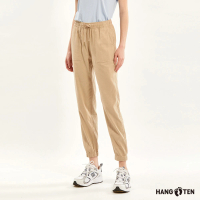 【Hang Ten】女裝-JOGGER FIT棉麻鬆緊腰頭抽繩透氣貼袋休閑束口長褲(小麥色)