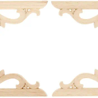 2Pcs Wood Applique Onlay for Furniture Carved Craft Unpainted Frame Decal for Wall Mirror Cabinet Dresser Home Decoration