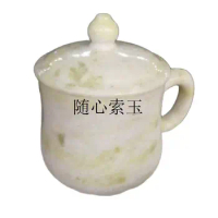 Lantian jade carving teacup teapot owner's cup with lid bring the mug jade cupto relatives and friends