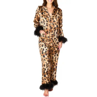 Womens Pajama Sets Women's Pajama Set Printed Home Clothing for Women Sexy Pajama Set Two Piece Top and Pants Sleepwear