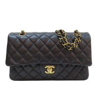 【二手名牌BRAND OFF】CHANEL 香奈兒【激安價】 黑色 羊皮 菱格紋 COCO 25 肩背包 金扣 (無卡)