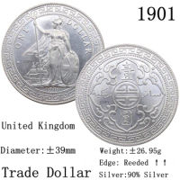 United Kingdom 1901 90% Silver Copy Coin 1 One Trade Dollar British Great Britian George Collection 