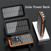 Solar Power Bank 43800mAh Qi Wireless Charger PoverBank for iPhone14 Huawei Xiaomi PD 20W Fast Charging PowerBank Built in Cable
