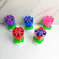 8 Double-Layer Rotating Lotus Music Candles Cake Decoration Bakery Supplies Factory Wholesale